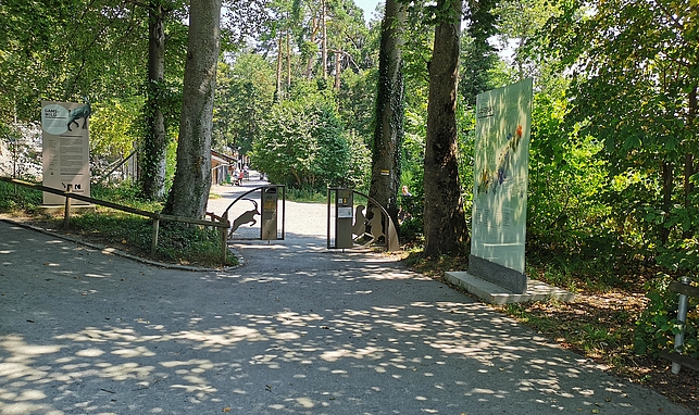 Wildpark in Feldkirch, rechts steht ein großer Lageplan